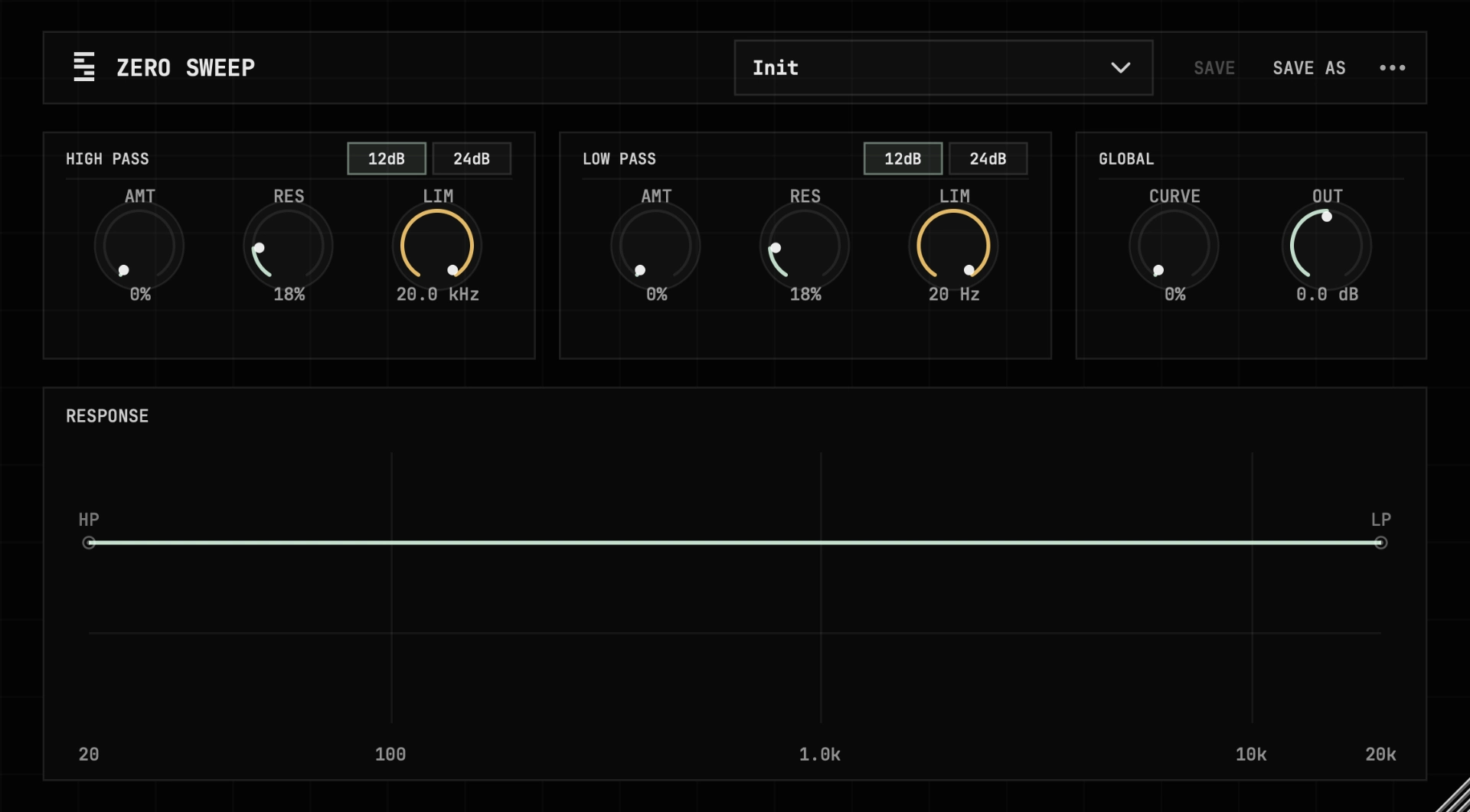 Zero Sweep Filter interface